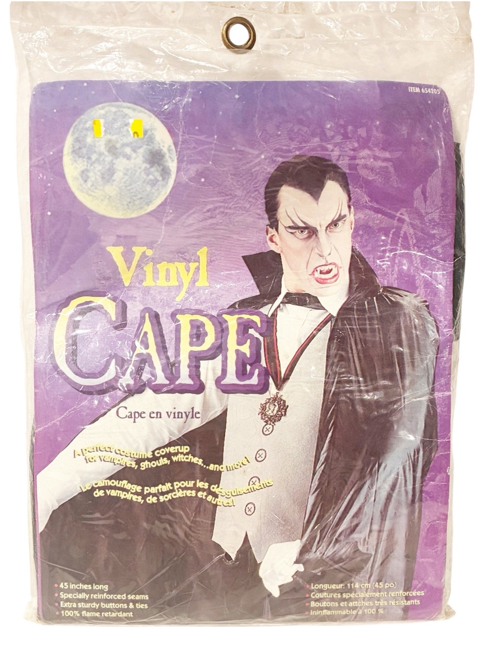 Vintage 90’s Dracula Vinyl Cape Halloween Vampire Costume Adult 45" Black NEW